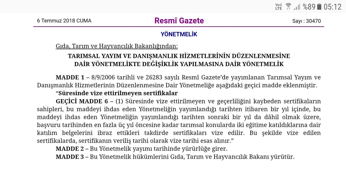 Tarımsal Yayım ve Danışmanlık Sertifikalarına Vize Affı