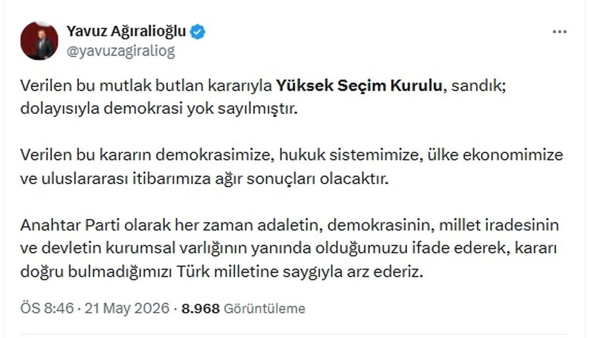 Ağıralioğlu: Demokrasi yok sayılmıştır