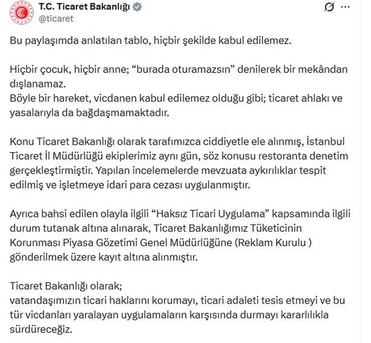 Ticaret Bakanlığı'ndan Fast Food Restoranına Cezai İşlem