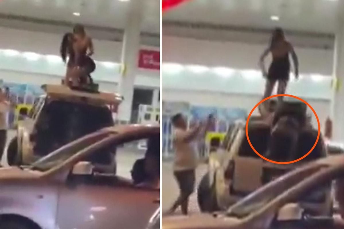 Benzin istasyonunda twerk faciası: Aracın üstünden yere çakıldı