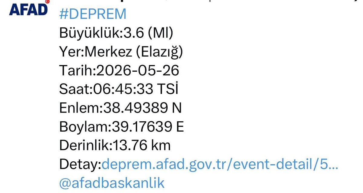 Elazığ'da 3.6 büyüklüğünde deprem