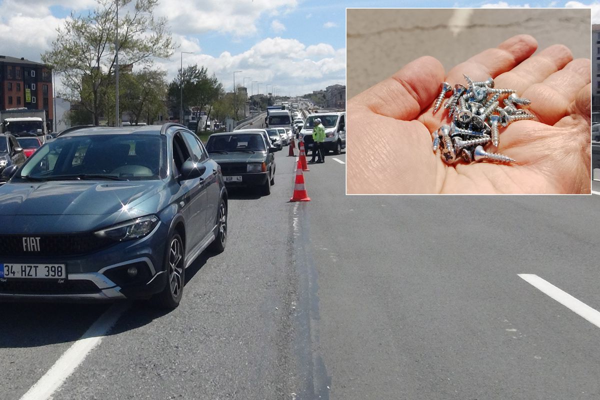 İstanbul'da çivi kabusu! Lastikler patladı, trafik felç oldu