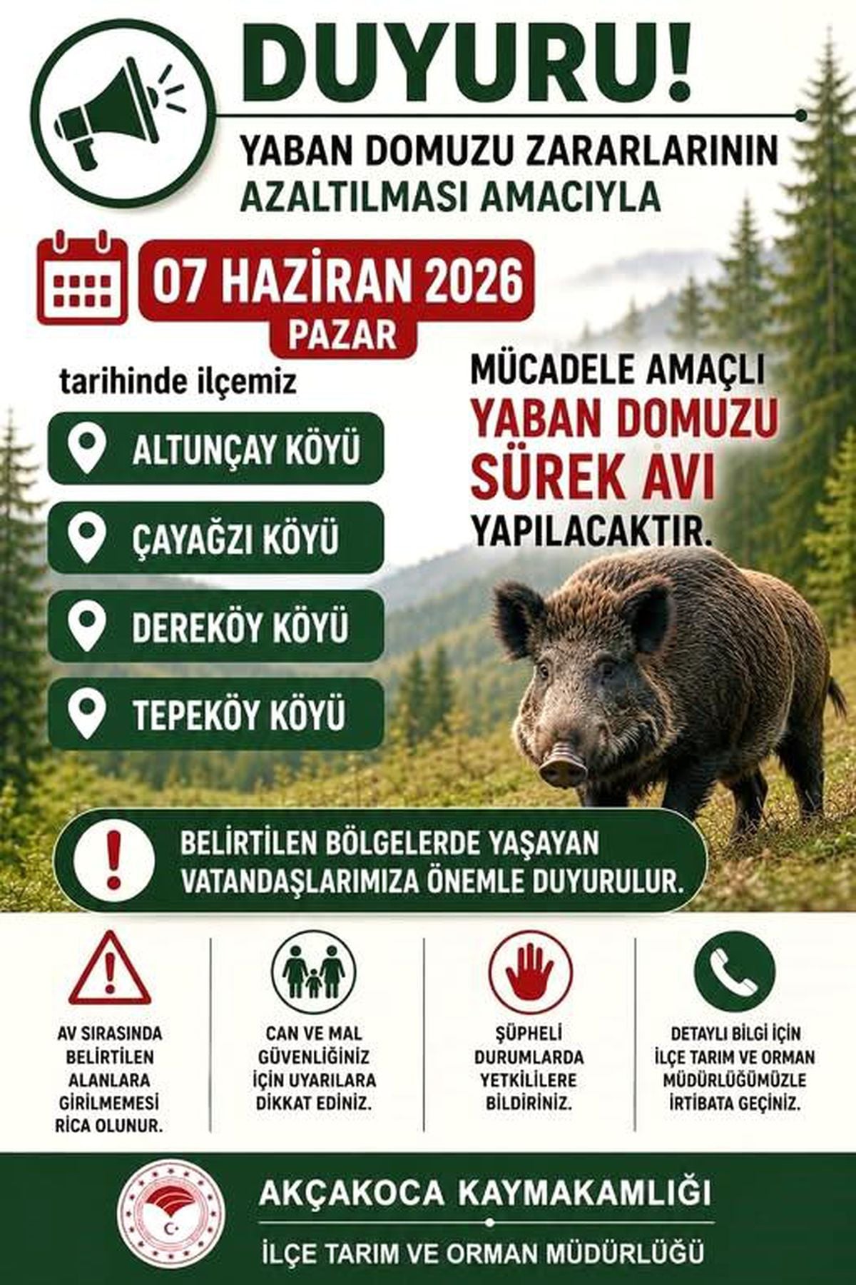 Akçakoca'da domuz avı yapılacak