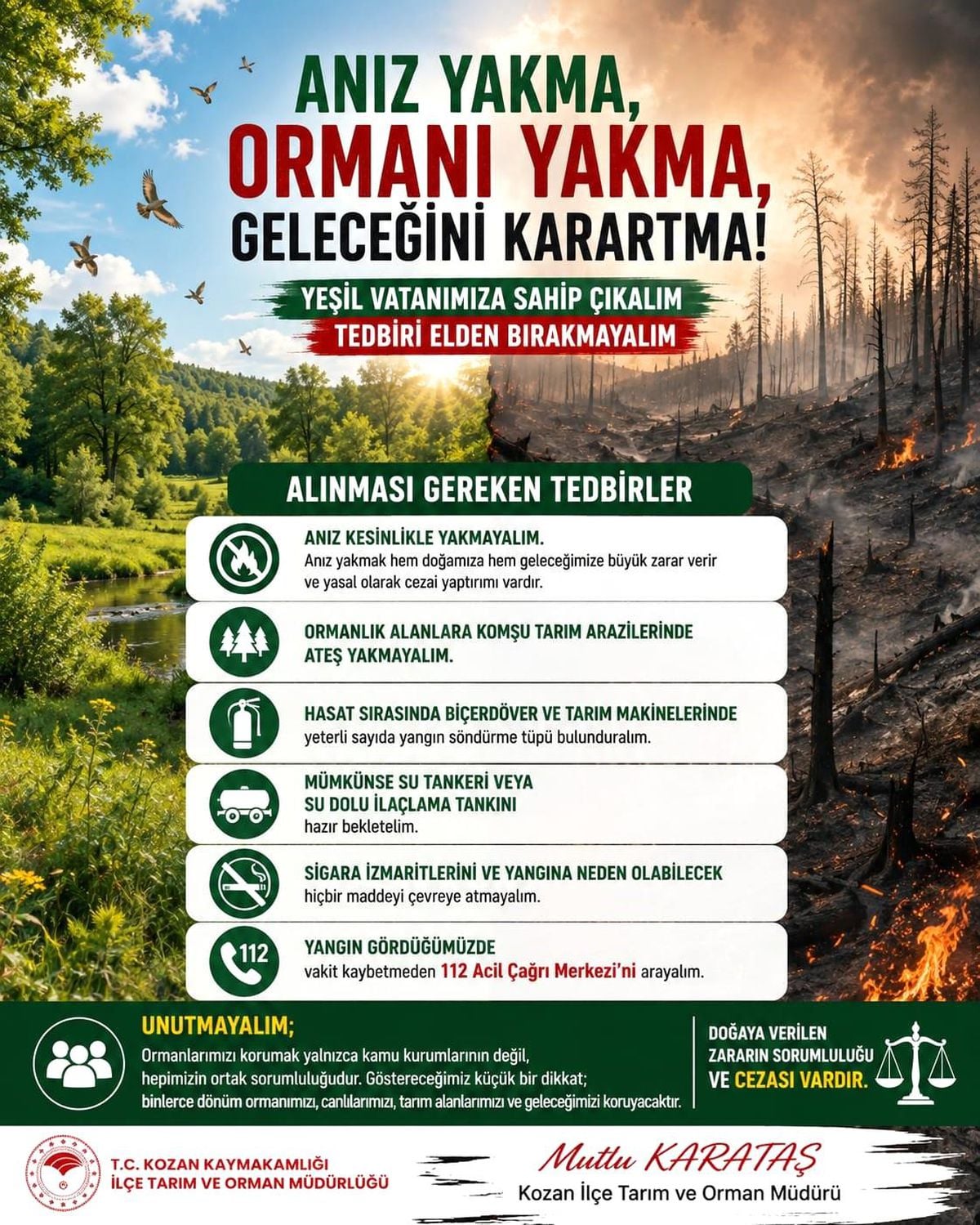 Kozan İlçe Tarım Müdürlüğü'nden anız uyarısı