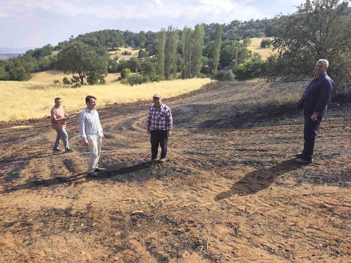 Kütahya Mustafalar köyünde yangın sonrası zarar gören alanlarda hasar tespit çalışması