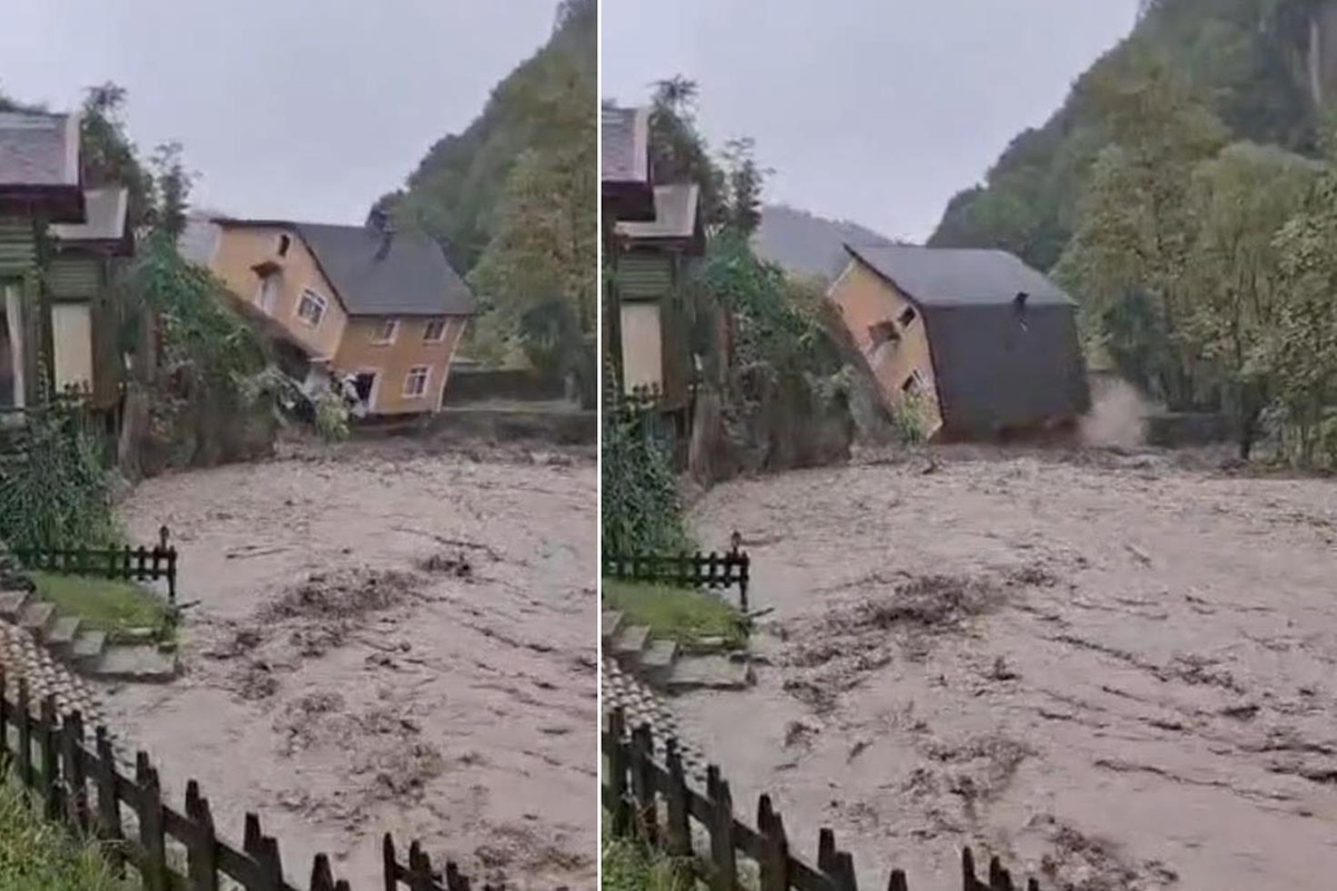 İstanbul'un ardından Sakarya! 2 katlı villa selde böyle yıkıldı
